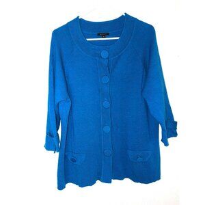 Semantiks Turquoise Cardigan 100% Merino Wool With Button Front Size 2X